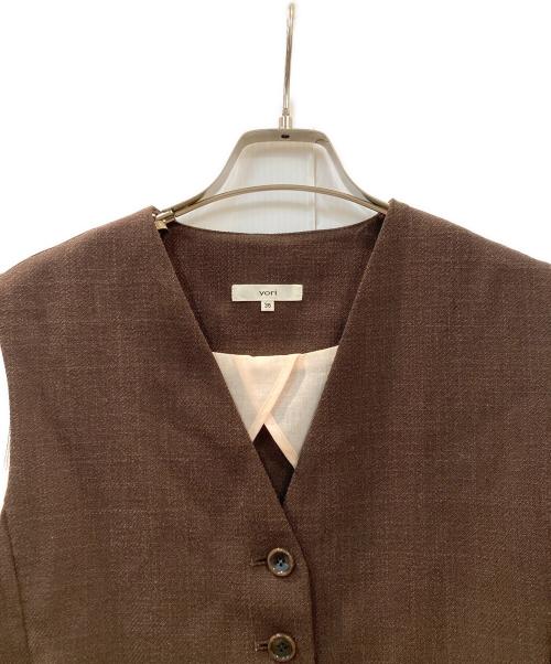YORI（ヨリ）yori (ヨリ) リネンライクショートジレ ブラウン サイズ:36の古着・服飾アイテム