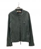 HERITAGE STONEヘリテージストーン）の古着「ゴートレザーシングルライダースジャケット」｜グリーン