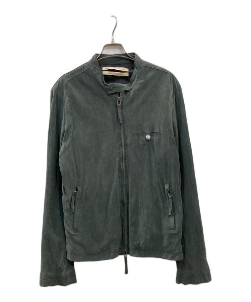 HERITAGE STONE（ヘリテージストーン）HERITAGE STONE (ヘリテージストーン) ゴートレザーシングルライダースジャケット グリーン サイズ:Lの古着・服飾アイテム