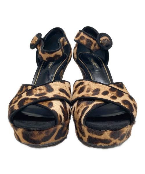 DOLCE & GABBANA（ドルチェ＆ガッバーナ）DOLCE & GABBANA (ドルチェ＆ガッバーナ) レオパードアンクルストラップサンダル ベージュ サイズ:381／2の古着・服飾アイテム