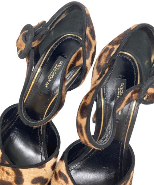 DOLCE & GABBANA（ドルチェ＆ガッバーナ）DOLCE & GABBANA (ドルチェ＆ガッバーナ) レオパードアンクルストラップサンダル ベージュ サイズ:381／2の古着・服飾アイテム