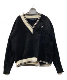 FRED PERRY（フレッドペリー）の古着「Cable Knit Panel Jumper ケーブルニット」｜ブラック