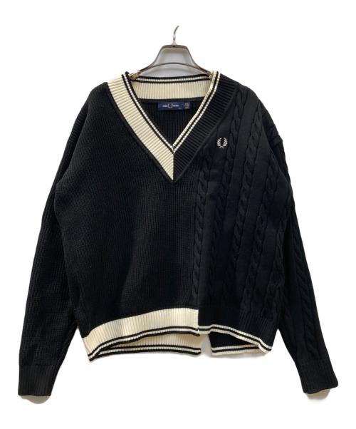 FRED PERRY（フレッドペリー）FRED PERRY (フレッドペリー) Cable Knit Panel Jumper ケーブルニット ブラック サイズ:36の古着・服飾アイテム