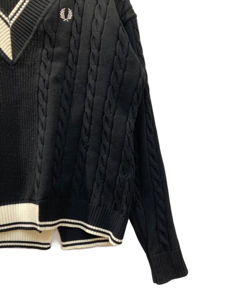 FRED PERRY（フレッドペリー）FRED PERRY (フレッドペリー) Cable Knit Panel Jumper ケーブルニット ブラック サイズ:36の古着・服飾アイテム