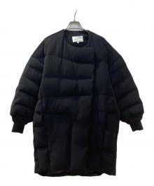 ENFOLD（エンフォルド）の古着「ダブルサテンMIDIダウン ノーカラーダウンコート」｜ブラック