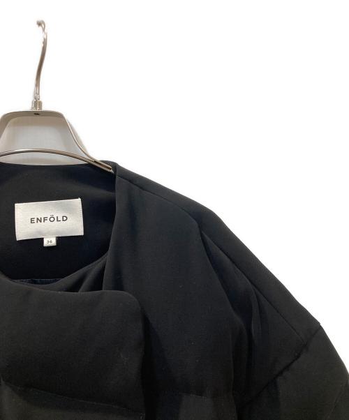ENFOLD（エンフォルド）ENFOLD (エンフォルド) ダブルサテンMIDIダウン ノーカラーダウンコート ブラック サイズ:36の古着・服飾アイテム