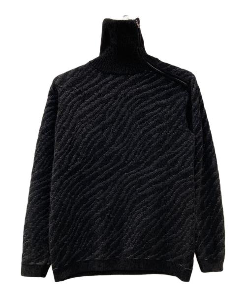 HIDE AWAYS NICOLE（ハイダウェイ二コル）HIDE AWAYS NICOLE (ハイダウェイ二コル) ゼブラ柄衿ファスナータートルネックニット ブラック サイズ:46の古着・服飾アイテム