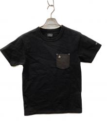SCHOTT BROS.（ショット）の古着「LEATHER POCKET T SHIRT ONE STAR ワンスター ディアスキンポケットTシャツ」｜ブラック