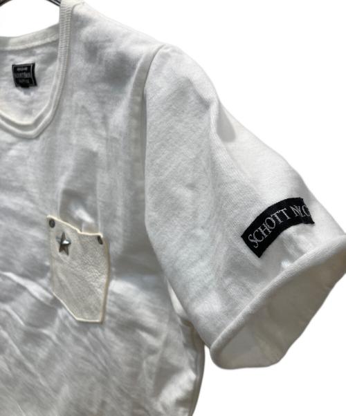 SCHOTT BROS.（ショット）SCHOTT BROS. (ショット) ONE STAR LEATHER POCKET S/S TEE-SHIRT ヘビーオンス・革ポケワンスターTee ホワイト サイズ:XSの古着・服飾アイテム