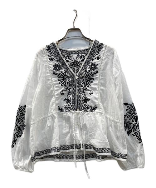 SLOBE IENA（スローブ イエナ）SLOBE IENA (スローブ イエナ) フラワー刺繍ペプラムブラウス ホワイト サイズ:-の古着・服飾アイテム