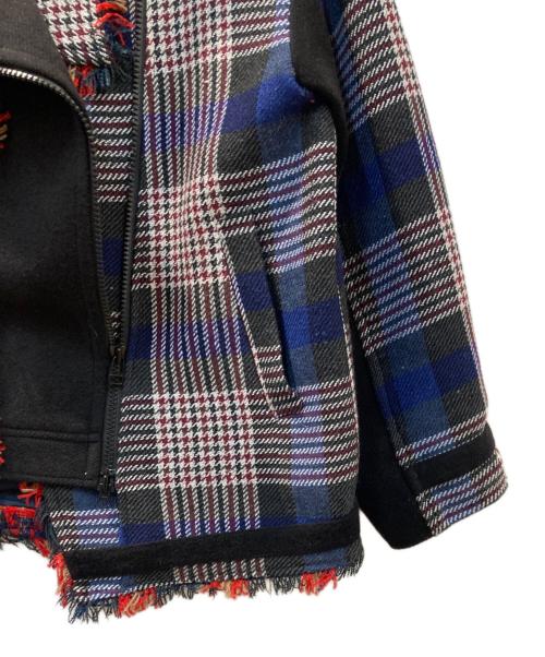 AULA AILA（アウラアイラ）AULA AILA (アウラアイラ) CHECK COMBINATION BLOUSON チェックコンビネーションブルゾン ブルー×ブラックの古着・服飾アイテム