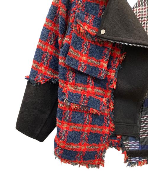 AULA AILA（アウラアイラ）AULA AILA (アウラアイラ) CHECK COMBINATION BLOUSON チェックコンビネーションブルゾン ブルー×ブラックの古着・服飾アイテム