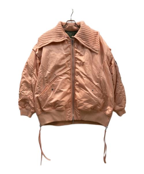 MAISON SPECIAL（メゾンスペシャル）MAISON SPECIAL (メゾンスペシャル) Multiway Knit Collar MA-1 リバーシブルブルゾン ピンク×グリーン サイズ:Mの古着・服飾アイテム