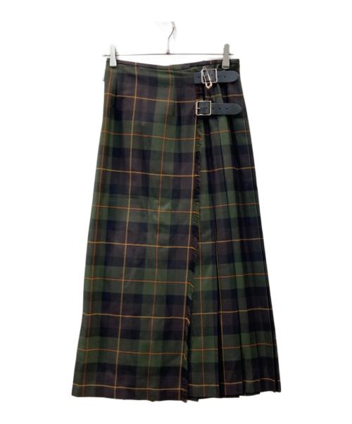 O'NEIL OF DUBLIN（オニールオブダブリン）O'NEIL OF DUBLIN (オニールオブダブリン) ウールラップスカート グリーン×ブラウン サイズ:8の古着・服飾アイテム