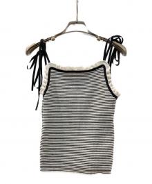 Sea Room lynn（シールームリン）の古着「Frill Ribbon Back U ニットキャミソール」｜ホワイト