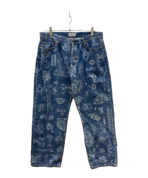 BlackEyePatch（ブラックアイパッチ）BlackEyePatch (ブラックアイパッチ) タトゥーデニムパンツ インディゴ サイズ:XLの古着・服飾アイテム