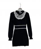 Piumピウム）の古着「チュールフリルドーリーニットパフワンピ」｜ブラック