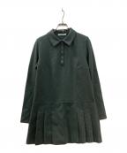 ）の古着「衿つきプリーツカットミニワンピース」｜グリーン
