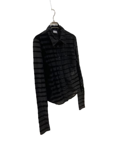 DIESEL（ディーゼル）DIESEL (ディーゼル) C-AMISS ベロアボーダーシャツ ブラック サイズ:Lの古着・服飾アイテム