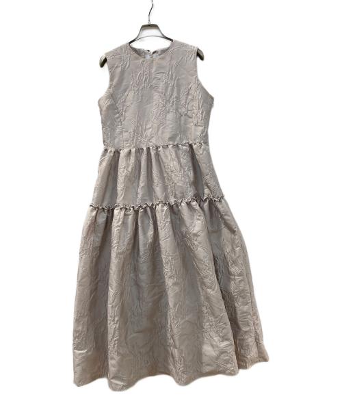 anuans（アニュアンス）anuans (アニュアンス) ジャガードギャザーワンピース ベージュ サイズ:Mの古着・服飾アイテム