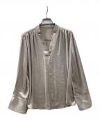 anuansアニュアンス）の古着「スキッパーネックフロントギャザーブラウス」｜ベージュ