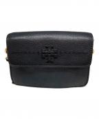 TORY BURCHトリーバーチ）の古着「レザーフラップショルダーバッグ」｜ブラック