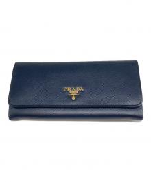 PRADA（プラダ）の古着「サフィアーノ フラップロングウォレット」｜ネイビー