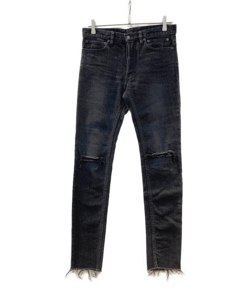 TAKAHIROMIYASHITA TheSoloIst.（タカヒロミヤシタ ザソロイスト）TAKAHIROMIYASHITA TheSoloIst. MINEDENIM (マインデニム) stretch slim tapered knee slit 6 pocket jean ブラック サイズ:73.5cmの古着・服飾アイテム