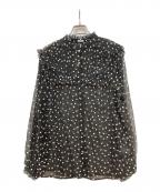 IENAイエナ）の古着「楊柳フリルピンタックブラウス」｜ブラック×ホワイト