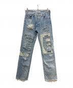 LEVI'Sリーバイス）の古着「ラブトゥーデス クラッシュリペア加工デニムパンツ」｜インディゴ