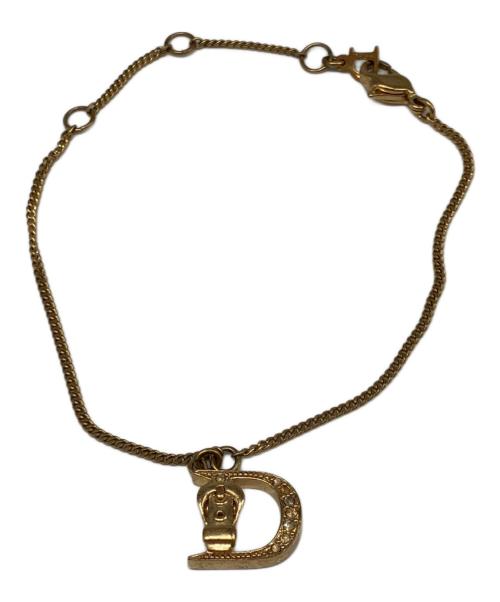 Christian Dior（クリスチャン ディオール）Christian Dior (クリスチャン ディオール) ラインストーンロゴチャームネックレス ゴールドの古着・服飾アイテム