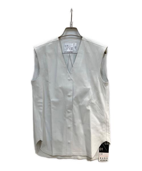 nano・universe（ナノ・ユニバース）nano・universe (ナノ・ユニバース) LB.01/Vネックレザージレ ホワイト サイズ:Ⅼの古着・服飾アイテム