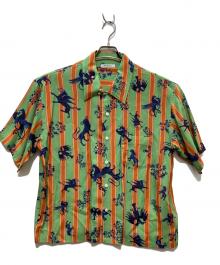 MATSUFUJI（マツフジ）の古着「RARE THINGS PRINT OPEN COLLAR SHIRT」｜グリーン×オレンジ