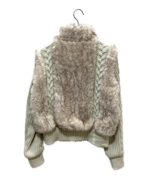 LAGUA GEM（ラグアジェム）LAGUA GEM (ラグアジェム) CABLE KNIT FAUX FUR ブルゾン グレー サイズ:FREEの古着・服飾アイテム