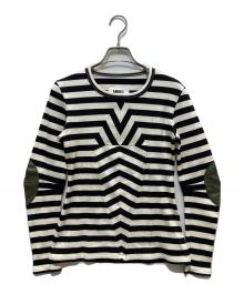MM6 Maison Margiela（エムエムシックスメゾンマルジェラ）の古着「エルボーパッチカットソー」｜ブラック×ホワイト