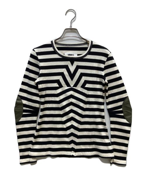 MM6 Maison Margiela（エムエムシックスメゾンマルジェラ）MM6 Maison Margiela (エムエムシックスメゾンマルジェラ) エルボーパッチカットソー ブラック×ホワイト サイズ:Mの古着・服飾アイテム