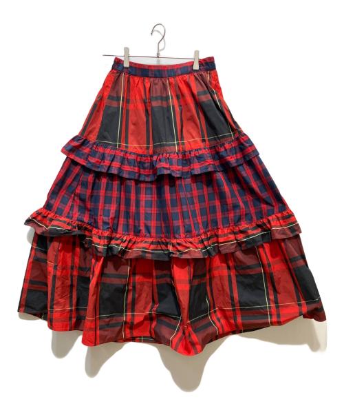 freada（フリーダ）Freada (フリーダ) チェック フリル フレア ティアード スカート レッド サイズ:ONE　SIZEの古着・服飾アイテム