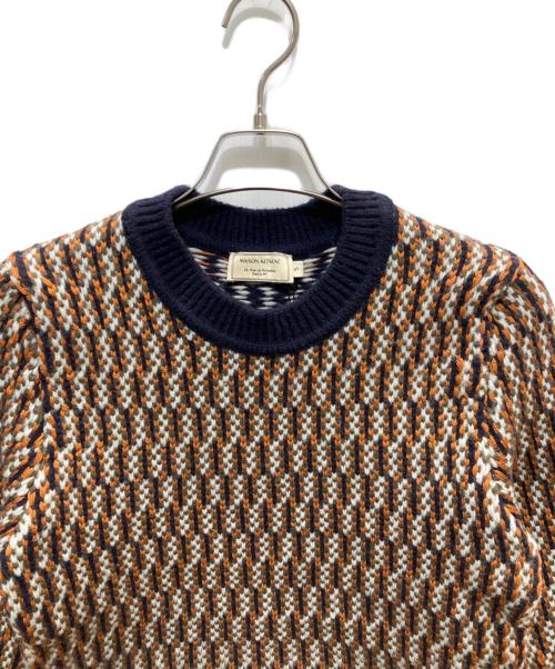 maison kitsune（メゾンキツネ）MAISON KITSUNE (メゾンキツネ) ニット ネイビー×オレンジ サイズ:Sの古着・服飾アイテム