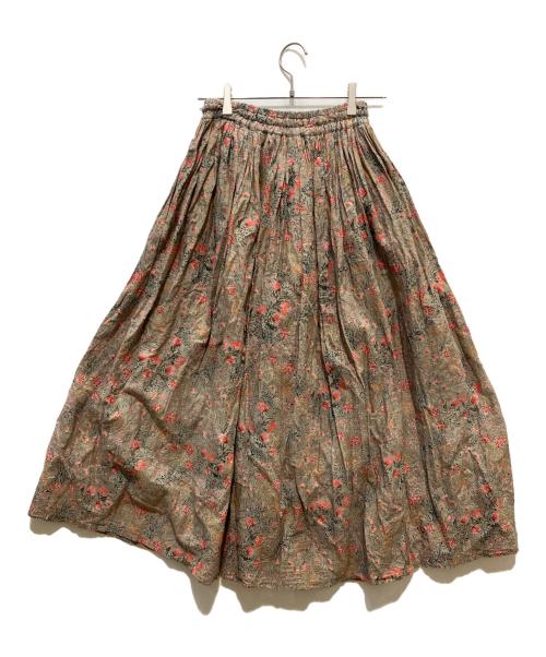 SOUL（セオリー）SOUL (ソイル) コットンボイルフラワースカート ブラウン×ピンク サイズ:SIZE　2の古着・服飾アイテム