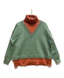 NO ID.（ノーアイディー）の古着「ドッキングタートルネックBIG-PO」｜グリーン×オレンジ