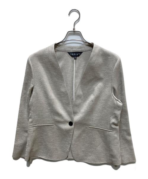 INDIVI（インディヴィ）INDIVI (インディヴィ) リネン風カラーレスジャケット ベージュ サイズ:44の古着・服飾アイテム