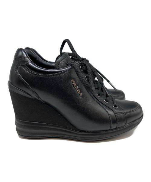 PRADA（プラダ）PRADA (プラダ) ウェッジソールスニーカー ブラック サイズ:351/2の古着・服飾アイテム