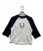 FRED PERRYフレッドペリー）の古着「Flock Print T-Shirt」｜ホワイト×ネイビー