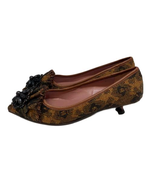MIU MIU（ミュウミュウ）MIU MIU (ミュウミュウ) 装飾リボンフラットパンプス ブラウン サイズ:SIZE　35　1/2の古着・服飾アイテム