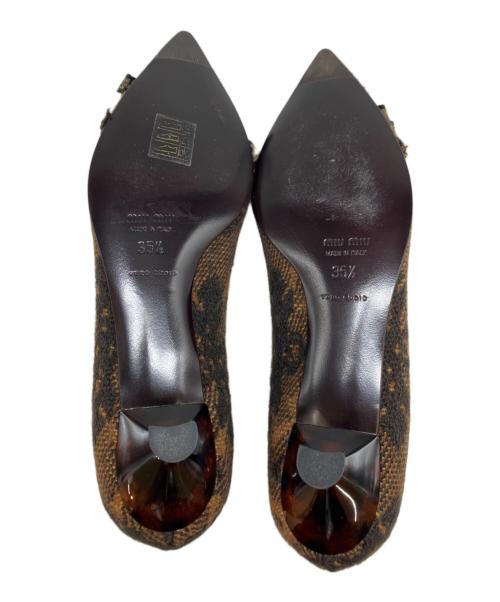 MIU MIU（ミュウミュウ）MIU MIU (ミュウミュウ) 装飾リボンフラットパンプス ブラウン サイズ:SIZE　35　1/2の古着・服飾アイテム