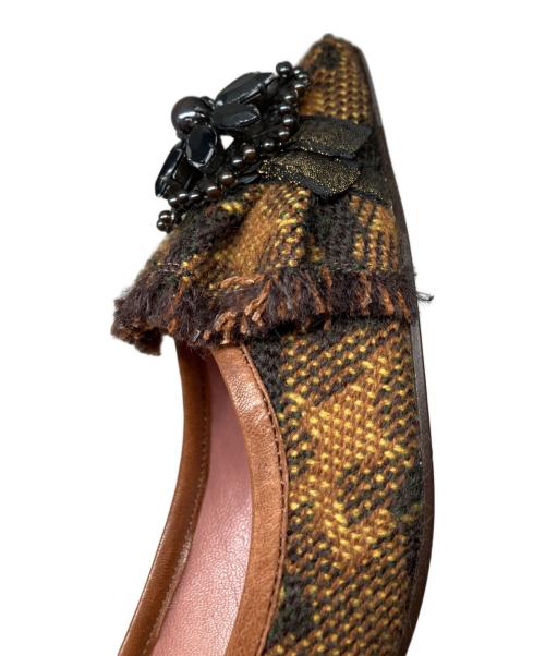 MIU MIU（ミュウミュウ）MIU MIU (ミュウミュウ) 装飾リボンフラットパンプス ブラウン サイズ:SIZE　35　1/2の古着・服飾アイテム