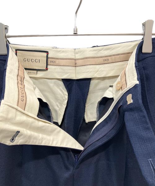 GUCCI（グッチ）GUCCI (グッチ) Blue High-Waisted Pleated Straight Trousers ネイビー サイズ:38の古着・服飾アイテム