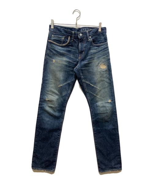 Hysteric Glamour（ヒステリックグラマー）Hysteric Glamour (ヒステリックグラマー) RW CLASH加工デニムスリムストレートパンツ インディゴ サイズ:SIZE　78.5cmの古着・服飾アイテム