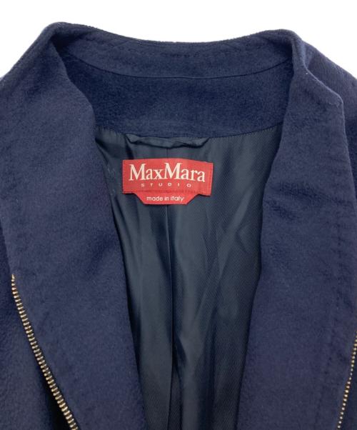 Max Mara Studio（マックスマーラ ストゥディオ）Max Mara Studio (マックスマーラ ストゥディオ) ピュアウールノーカラーコート ネイビー サイズ:40の古着・服飾アイテム