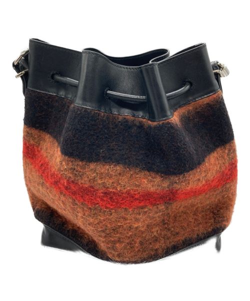 PROENZA SCHOULER（プロエンザ スクーラー）PROENZA SCHOULER (プロエンザ スクーラー) MIDIEM BUCKET JACQUARD FELT BAG レッド×ブラウン×ブラックの古着・服飾アイテム